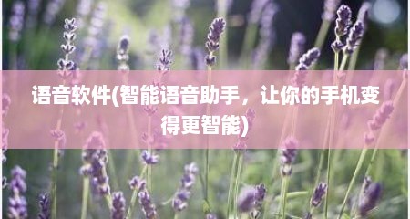 语音软件(智能语音助手，让你的手机变得更智能)