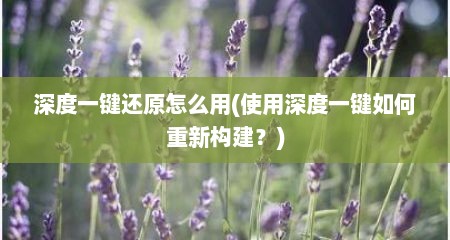 深度一键还原怎么用(使用深度一键如何重新构建？)