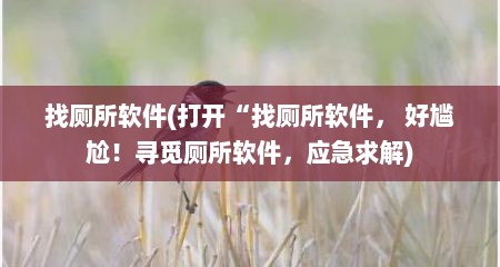 找厕所软件(打开“找厕所软件， 好尴尬！寻觅厕所软件，应急求解)