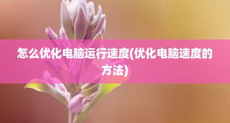 怎么优化电脑运行速度(优化电脑速度的方法)