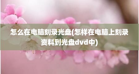 怎么在电脑刻录光盘(怎样在电脑上刻录资料到光盘dvd中)