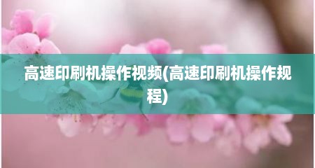 高速印刷机操作视频(高速印刷机操作规程)