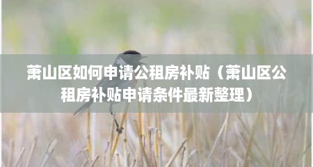 萧山区如何申请公租房补贴（萧山区公租房补贴申请条件最新整理）