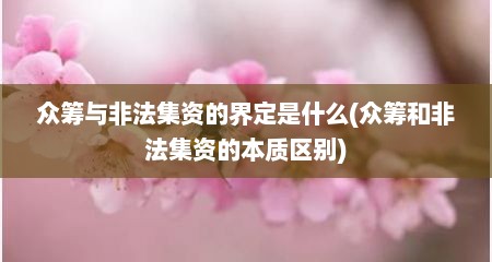众筹与非法集资的界定是什么(众筹和非法集资的本质区别)