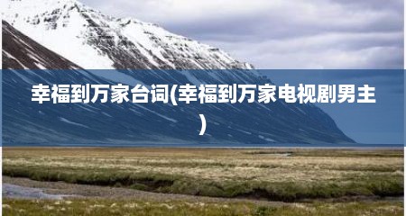 幸福到万家台词(幸福到万家电视剧男主)
