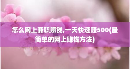 怎么网上兼职赚钱,一天快速赚500(最简单的网上赚钱方法)
