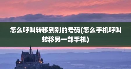 怎么呼叫转移到别的号码(怎么手机呼叫转移另一部手机)