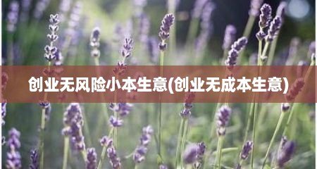 创业无风险小本生意(创业无成本生意)