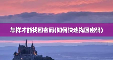 怎样才能找回密码(如何快速找回密码)