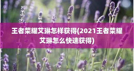 王者荣耀艾琳怎样获得(2021王者荣耀艾琳怎么快速获得)