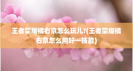 王者荣耀橘右京怎么玩儿?(王者荣耀橘右京怎么用好一技能)
