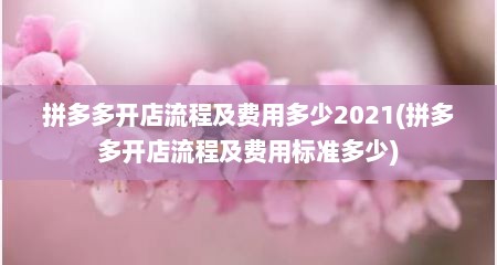 拼多多开店流程及费用多少2021(拼多多开店流程及费用标准多少)