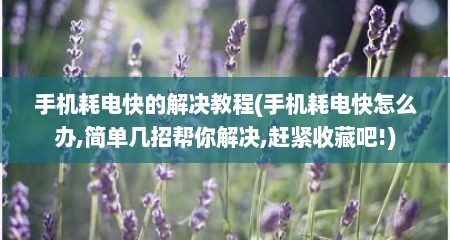 手机耗电快的解决教程(手机耗电快怎么办,简单几招帮你解决,赶紧收藏吧!)