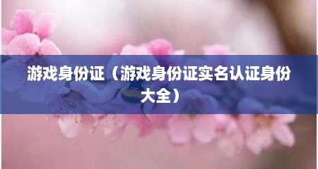 游戏身份证（游戏身份证实名认证身份大全）