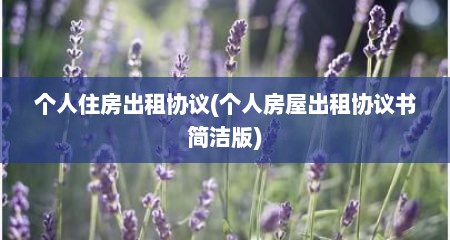 个人住房出租协议(个人房屋出租协议书简洁版)