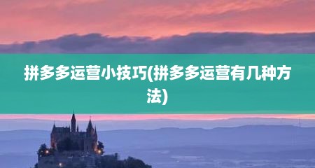 拼多多运营小技巧(拼多多运营有几种方法)