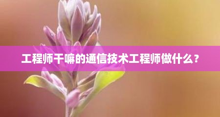 工程师干嘛的通信技术工程师做什么？