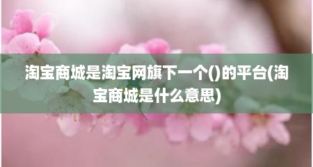 淘宝商城是淘宝网旗下一个()的平台(淘宝商城是什么意思)