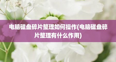 电脑磁盘碎片整理如何操作(电脑磁盘碎片整理有什么作用)