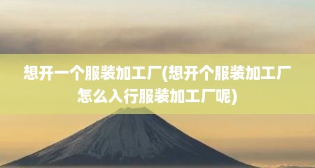 想开一个服装加工厂(想开个服装加工厂怎么入行服装加工厂呢)