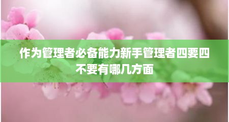 作为管理者必备能力新手管理者四要四不要有哪几方面