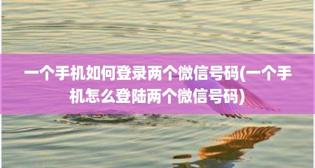 一个手机如何登录两个微信号码(一个手机怎么登陆两个微信号码)