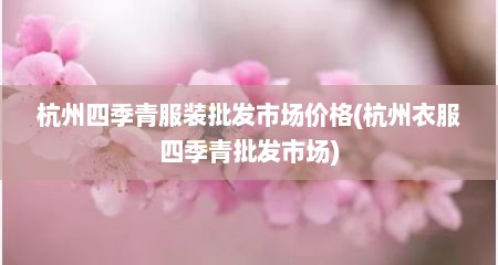 杭州四季青服装批发市场价格(杭州衣服四季青批发市场)