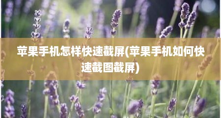 苹果手机怎样快速截屏(苹果手机如何快速截图截屏)