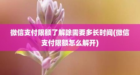 微信支付限额了解除需要多长时间(微信支付限额怎么解开)