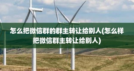 怎么把微信群的群主转让给别人(怎么样把微信群主转让给别人)