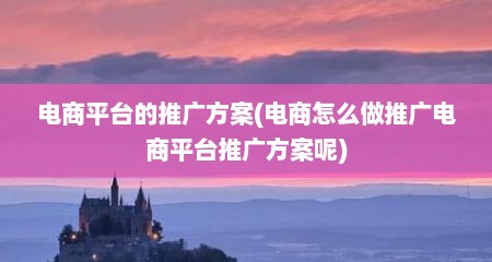 电商平台的推广方案(电商怎么做推广电商平台推广方案呢)