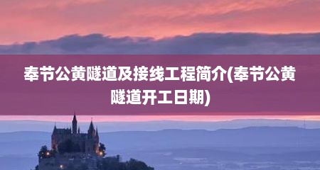 奉节公黄隧道及接线工程简介(奉节公黄隧道开工日期)