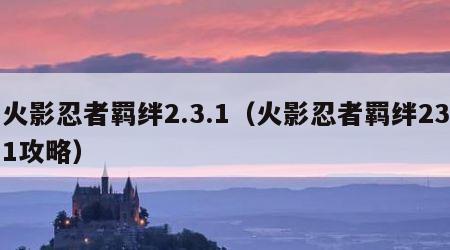 火影忍者羁绊2.3.1（火影忍者羁绊231攻略）