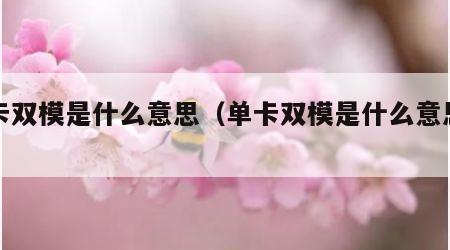 单卡双模是什么意思（单卡双模是什么意思啊）