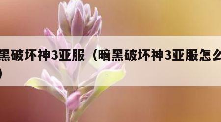 暗黑破坏神3亚服（暗黑破坏神3亚服怎么下载）