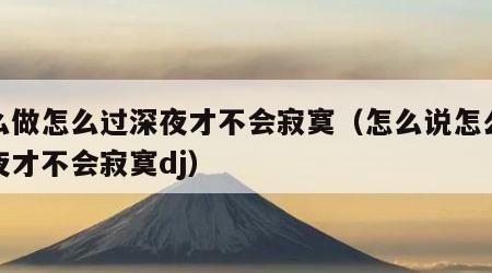 怎么做怎么过深夜才不会寂寞（怎么说怎么过深夜才不会寂寞dj）