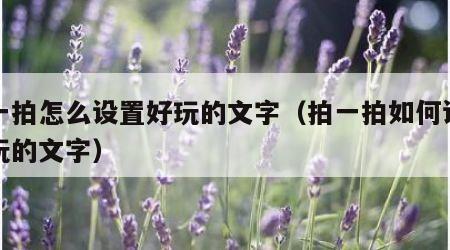 拍一拍怎么设置好玩的文字（拍一拍如何设置好玩的文字）