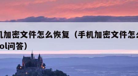 手机加密文件怎么恢复（手机加密文件怎么解密zol问答）