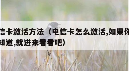 电信卡激活方法（电信卡怎么激活,如果你还不知道,就进来看看吧）