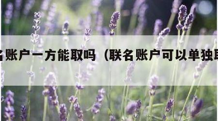 联名账户一方能取吗（联名账户可以单独取钱吗）