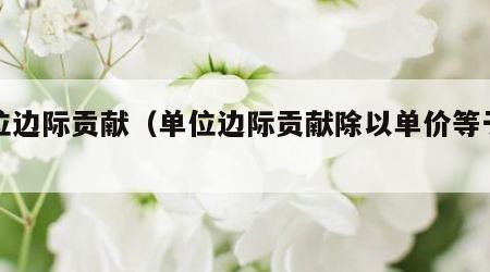 单位边际贡献（单位边际贡献除以单价等于什么）