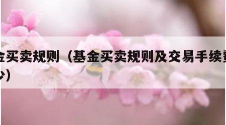 基金买卖规则（基金买卖规则及交易手续费是多少）