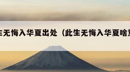 此生无悔入华夏出处（此生无悔入华夏啥意思）