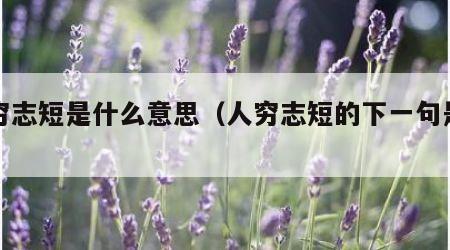 人穷志短是什么意思（人穷志短的下一句是什么）