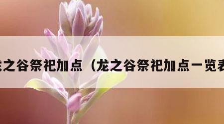 龙之谷祭祀加点（龙之谷祭祀加点一览表）
