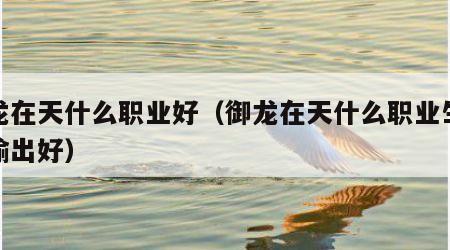 御龙在天什么职业好（御龙在天什么职业生存和输出好）