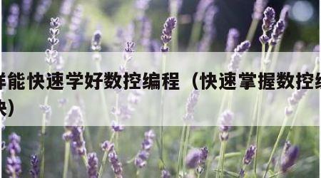 怎样能快速学好数控编程（快速掌握数控编程秘诀）