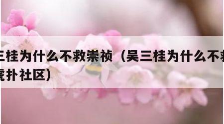 吴三桂为什么不救崇祯（吴三桂为什么不救崇祯虎扑社区）