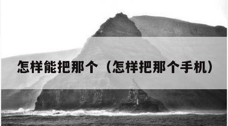 怎样能把那个（怎样把那个手机）