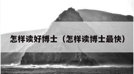 怎样读好博士（怎样读博士最快）
